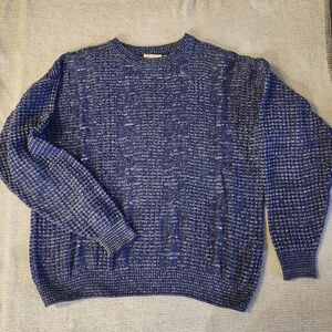 The Fox Collection sweater, Mens 100% Cotton Knit Blue White Crew Neck Cozy,